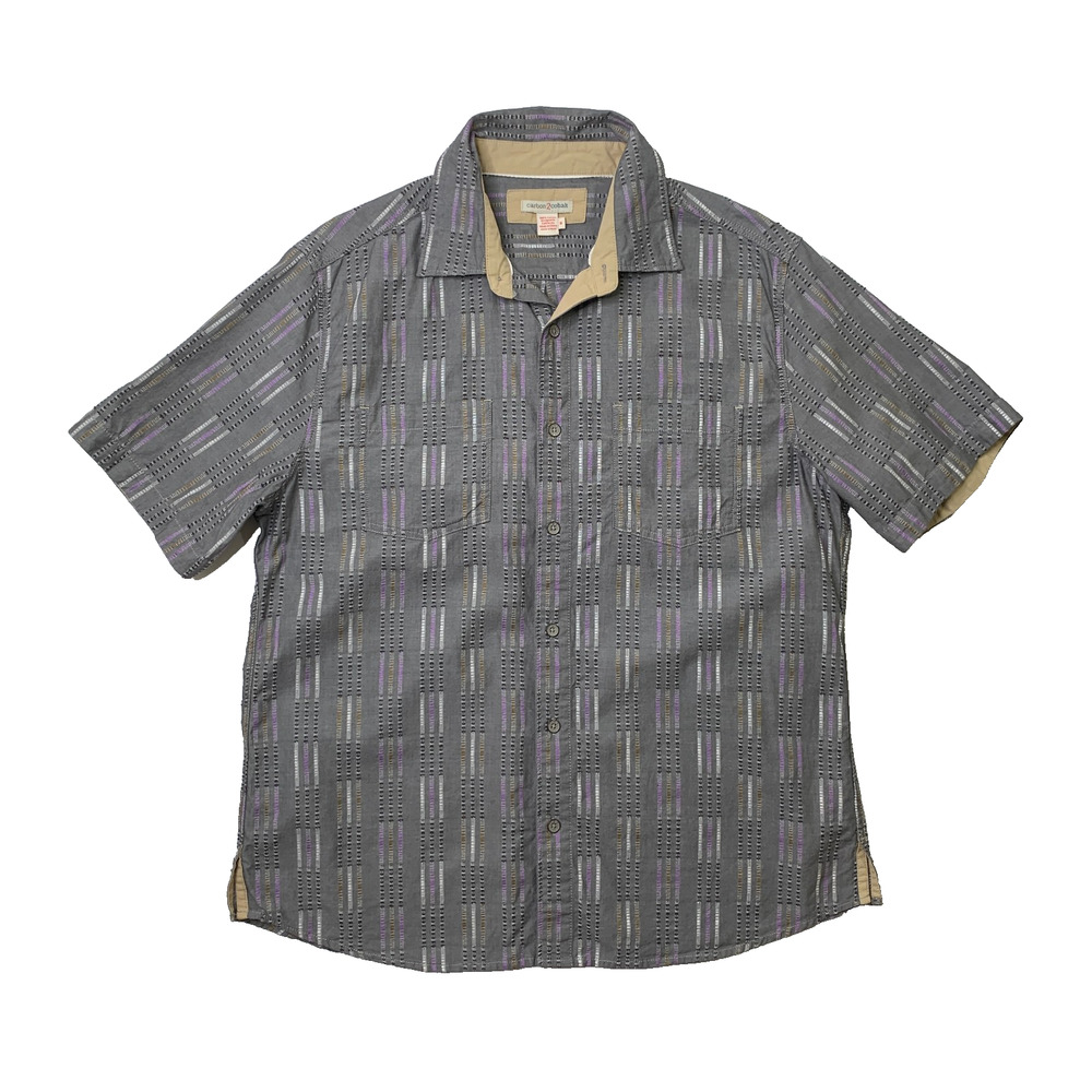 Carbon 2 Cobalt Shirt Mens M Medium Gray Cotton Striped Short Sleeve Button Up